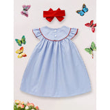 Baby Girls 4th Of July Dress Gingham American Flag White Blue Color