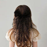 1pc Girls Wedding Decor Embroidery Lace Bow Long Tail Hair Accessory