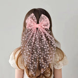 1pc Girls Wedding Decor Embroidery Lace Bow Long Tail Hair Accessory
