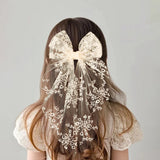 1pc Girls Wedding Decor Embroidery Lace Bow Long Tail Hair Accessory