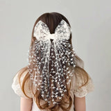 1pc Girls Wedding Decor Embroidery Lace Bow Long Tail Hair Accessory