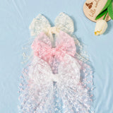1pc Girls Wedding Decor Embroidery Lace Bow Long Tail Hair Accessory