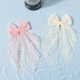 1pc Girls Wedding Decor Embroidery Lace Bow Long Tail Hair Accessory