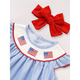 Baby Girls 4th Of July Dress Gingham American Flag White Blue Color