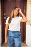 DT Alyssa Rib Knit Split Hem Tee in White