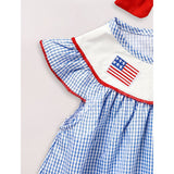 Baby Girls 4th Of July Dress Gingham American Flag White Blue Color