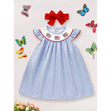 Baby Girls 4th Of July Dress Gingham American Flag White Blue Color